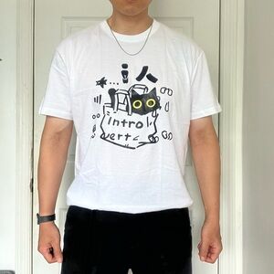 NEW white Japanese fun introvert cat streetwear fashion loose T shirt sz M